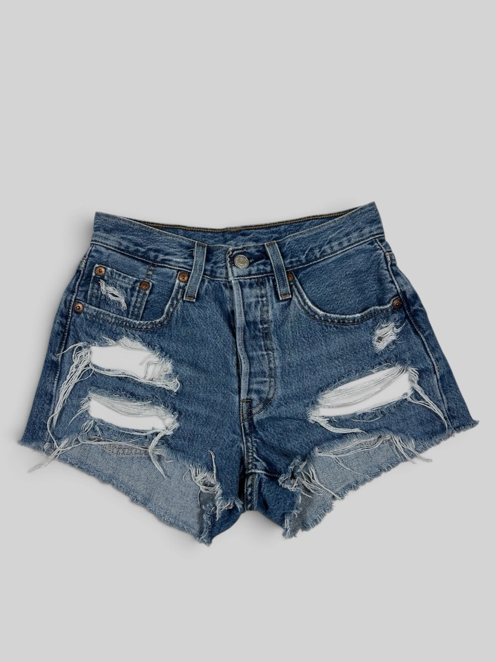 Levi's Premium 501 High Rise Distressed
Cutoff Denim Shorts Blue Size 24